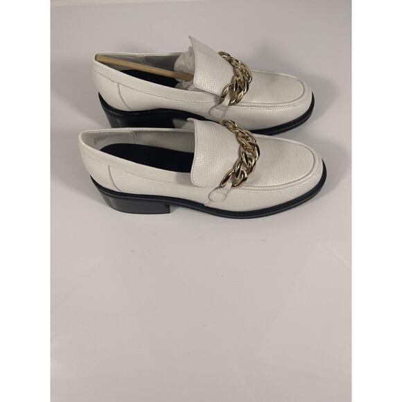 Aqua Lena Shoes Women's Size 9.5 Bone Lizard White Loafer Gold Chain New Boxed - Picture 3 of 10